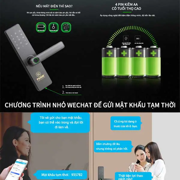 Khóa vân tay cửa gỗ PASINI PS01VG50 màu xám