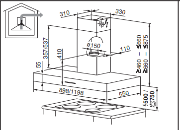 Hút mùi treo tường V-ZUG AiroClearWall V6000 90 | 6202800001