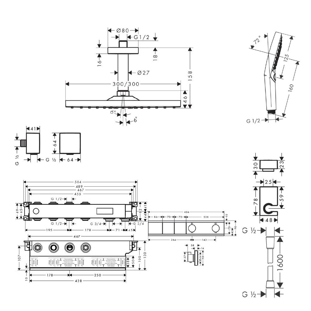 Bộ sen âm tường Hansgrohe RainSelect – Raindance E300 | Đen mờ, kết nối trần