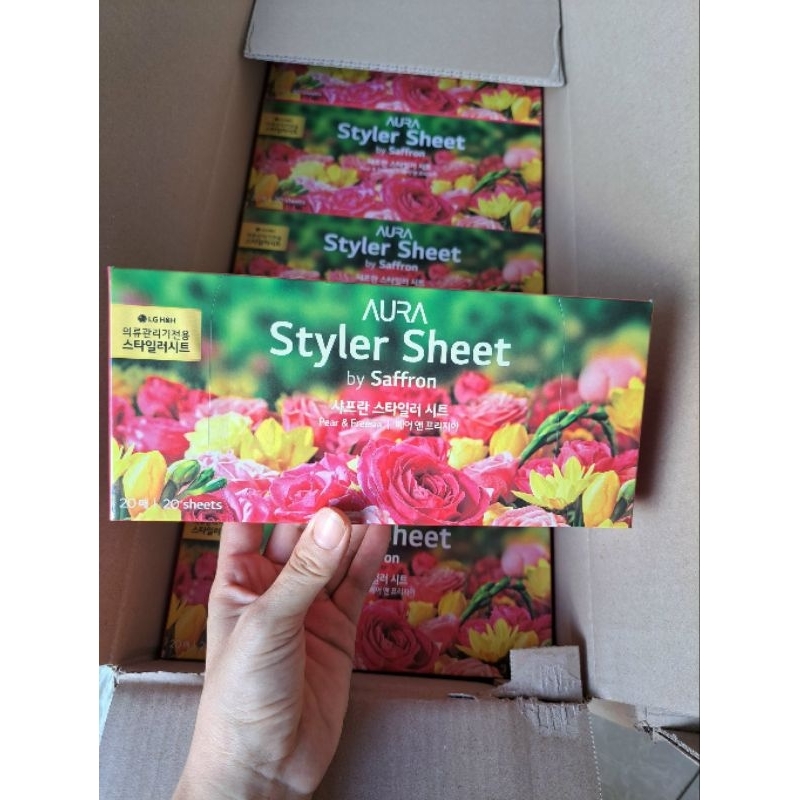 Giấy thơm cho máy giặt khô LG Aura Styler sheetby Saffron | Hương hoa Lê và hoa lan Nam Phi