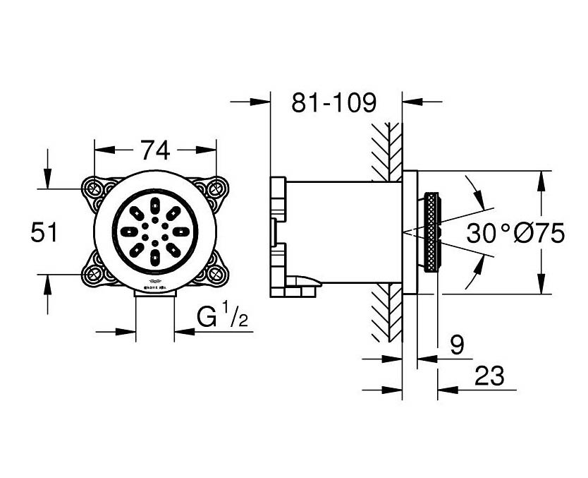 Bát sen âm tường Grohe Rainshower Aqua | 26801000