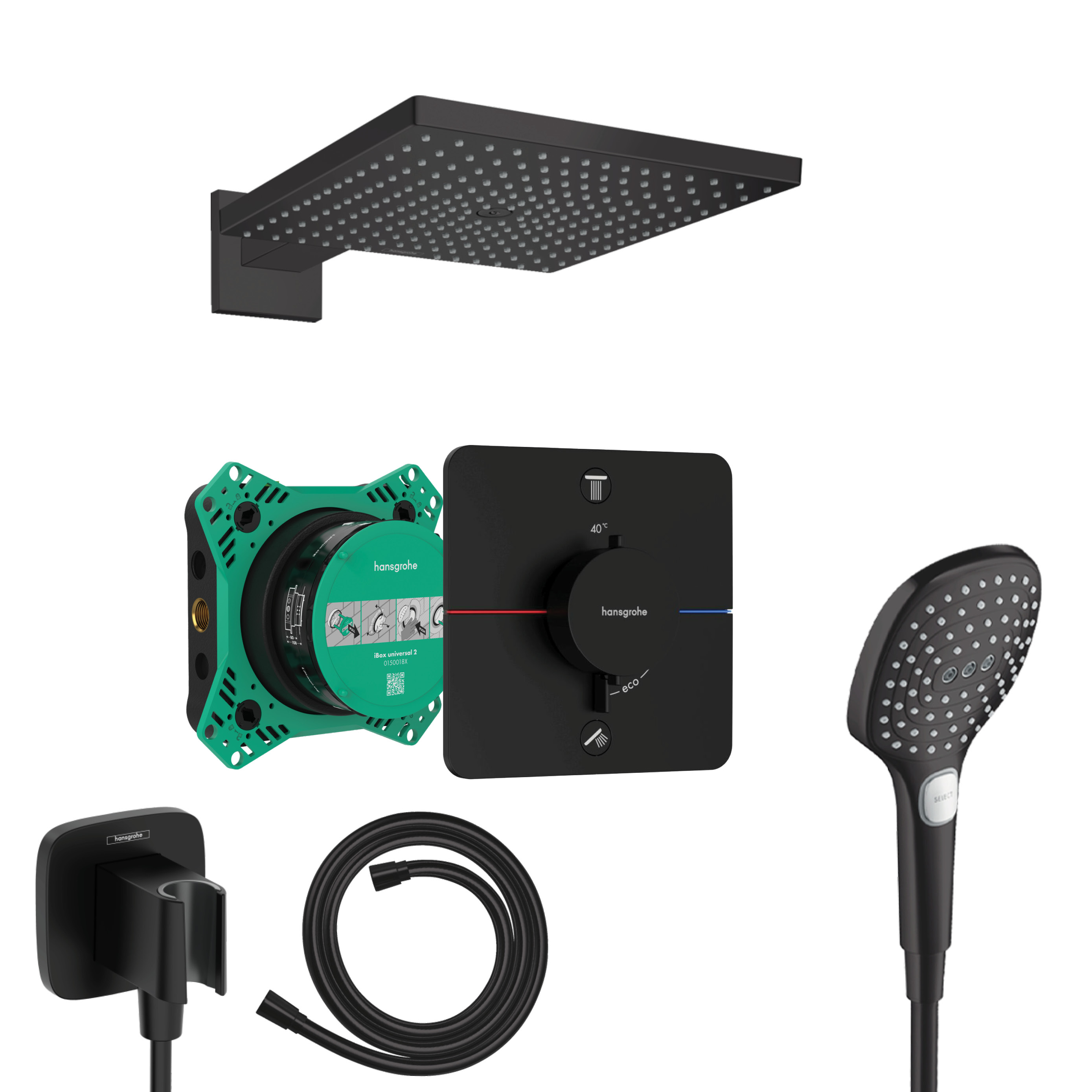 Bộ sen âm tường Hansgrohe ShowerSelect Comfort và Raindance E 300 | Màu đen