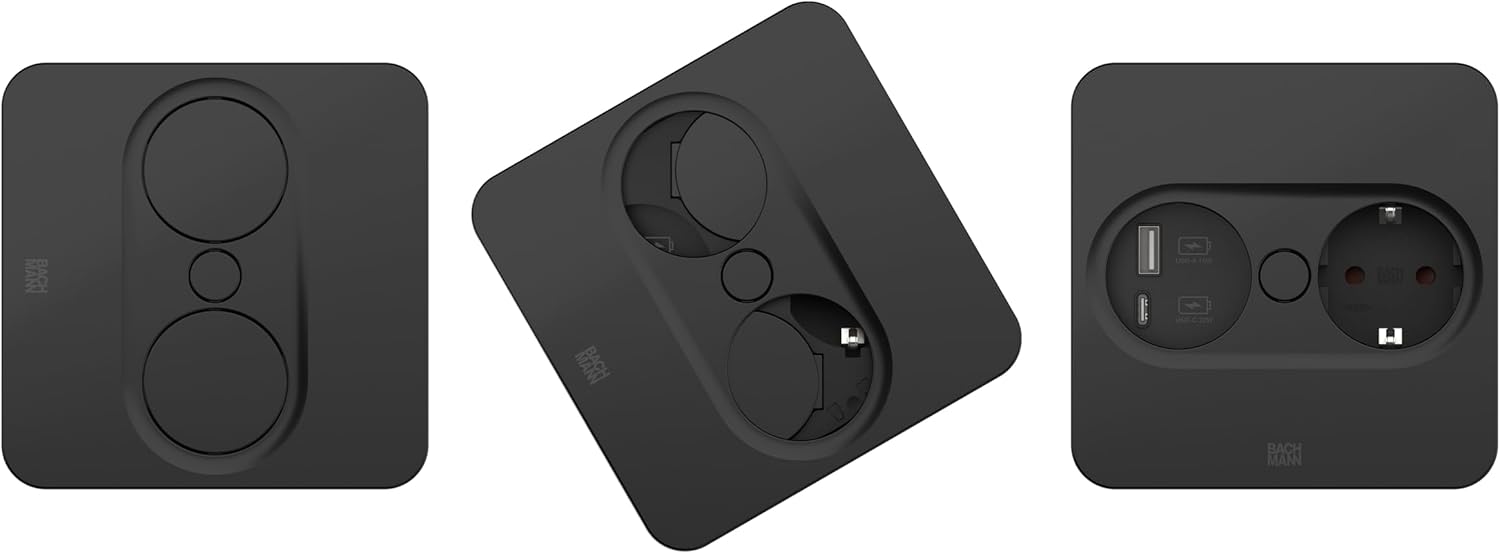 Ổ cắm âm bàn Bachmann Matt black | TWIST 2 square