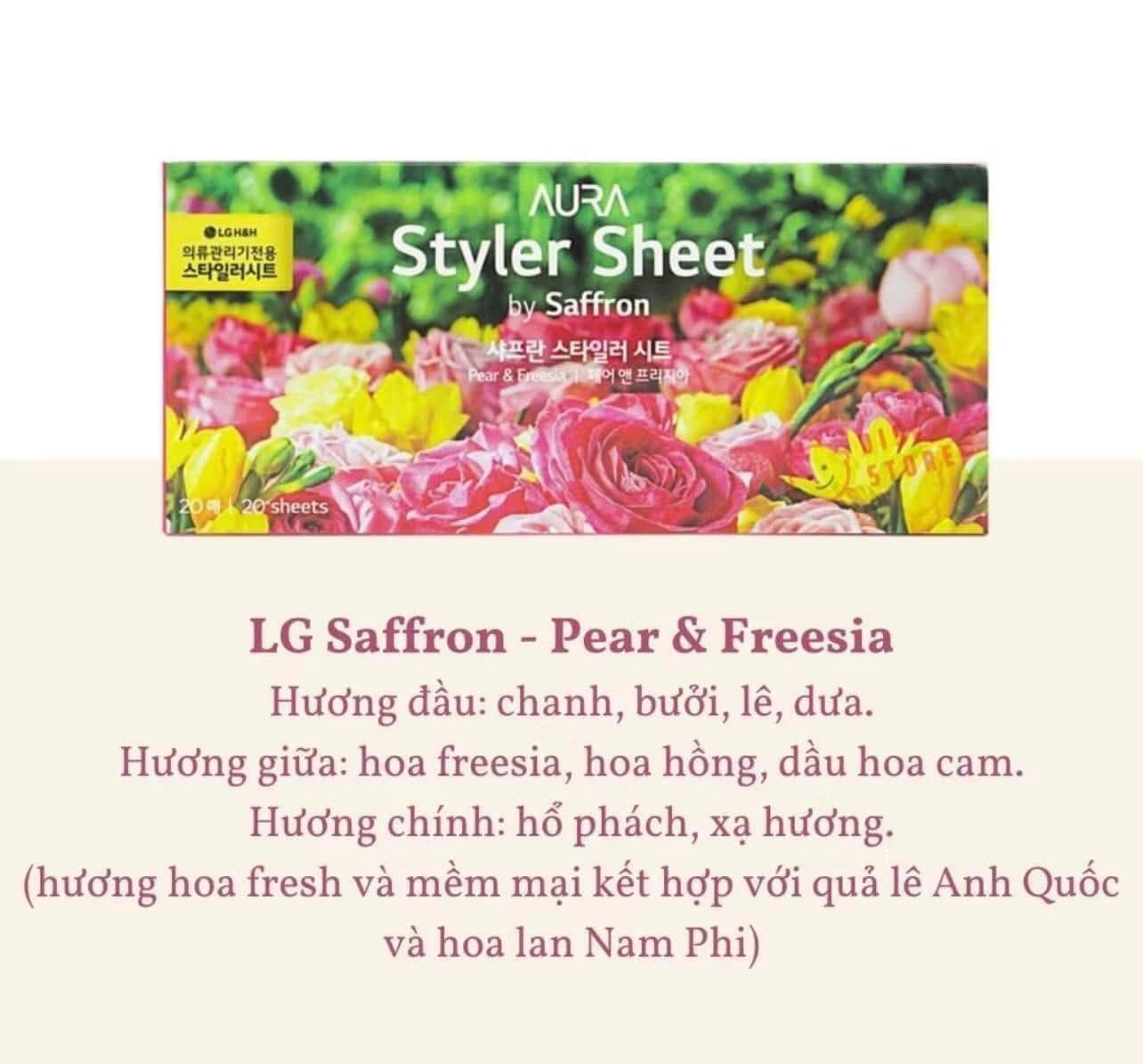 Giấy thơm cho máy giặt khô LG Aura Styler sheetby Saffron | Hương hoa Lê và hoa lan Nam Phi