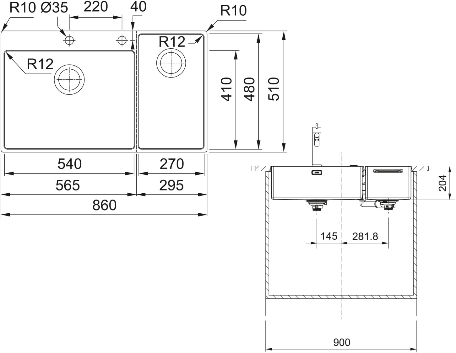 Chậu rửa bát thép không gỉ Franke Box Center | BWX 220-54-27A