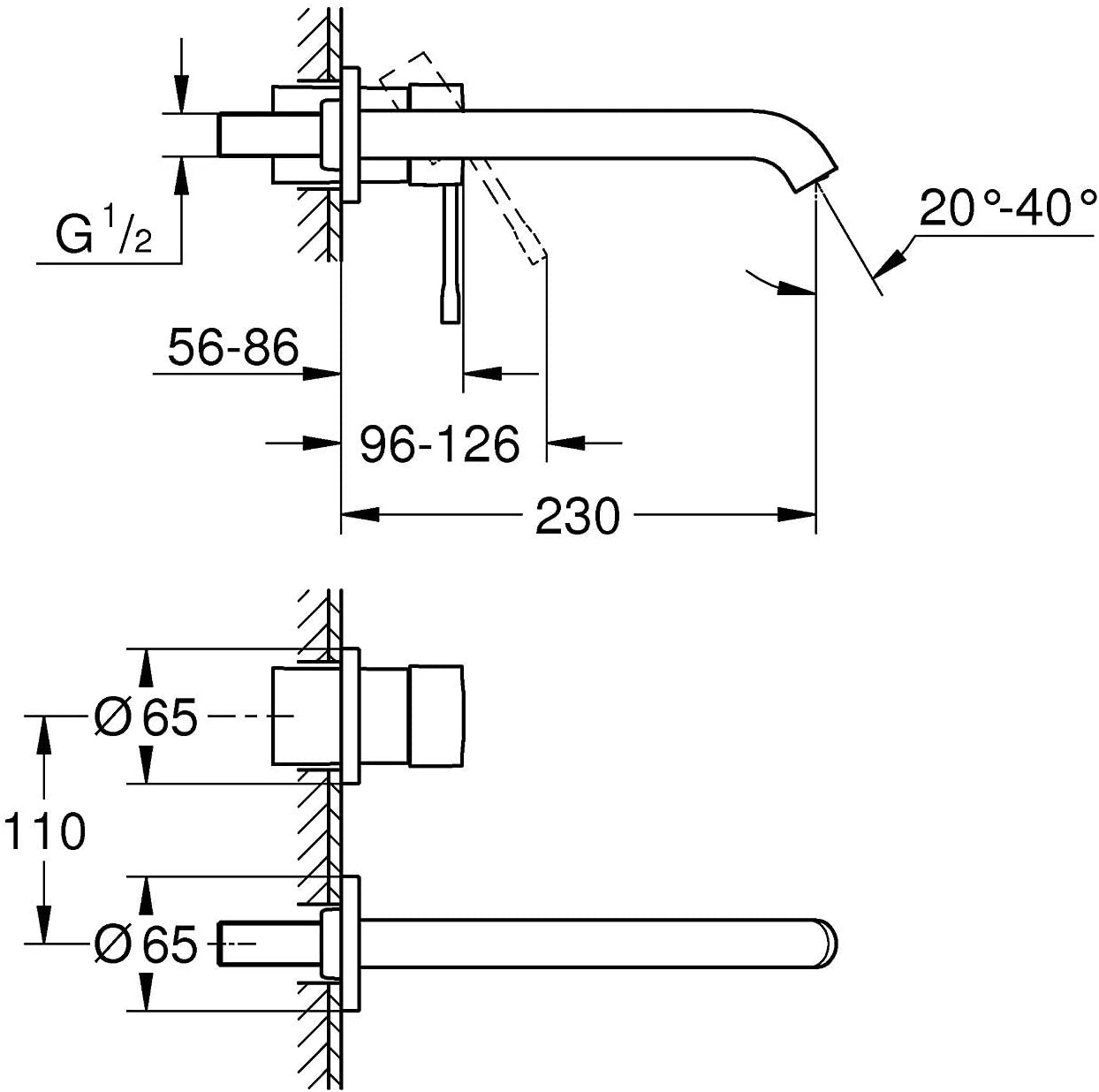 Vòi lavabo âm tường Grohe Essence | 19967001+ 23571000