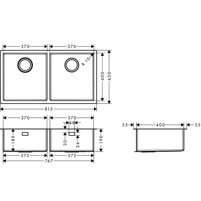Chậu rửa bát Hansgrohe S719-U765 370/370 | 43430809