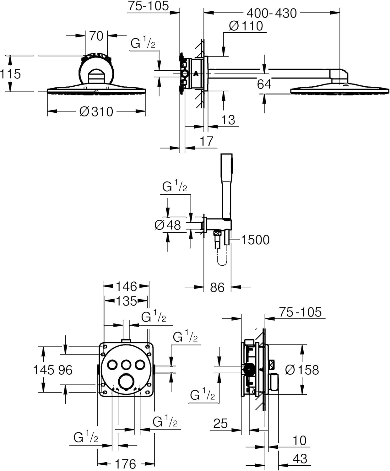 Bộ sen tắm âm tường Grohe Precision SmartControl 310 | 34874000