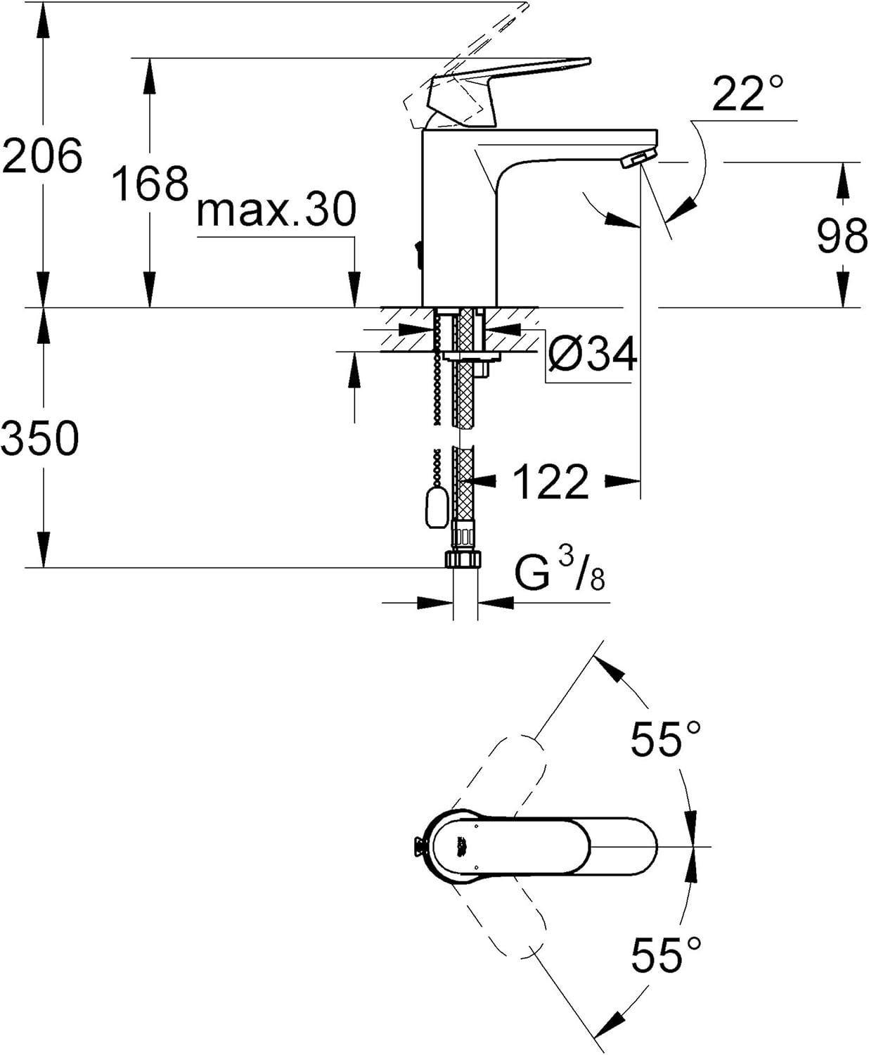 Vòi lavabo Grohe Eurosmart Cosmopolitan M-Size | 23326000