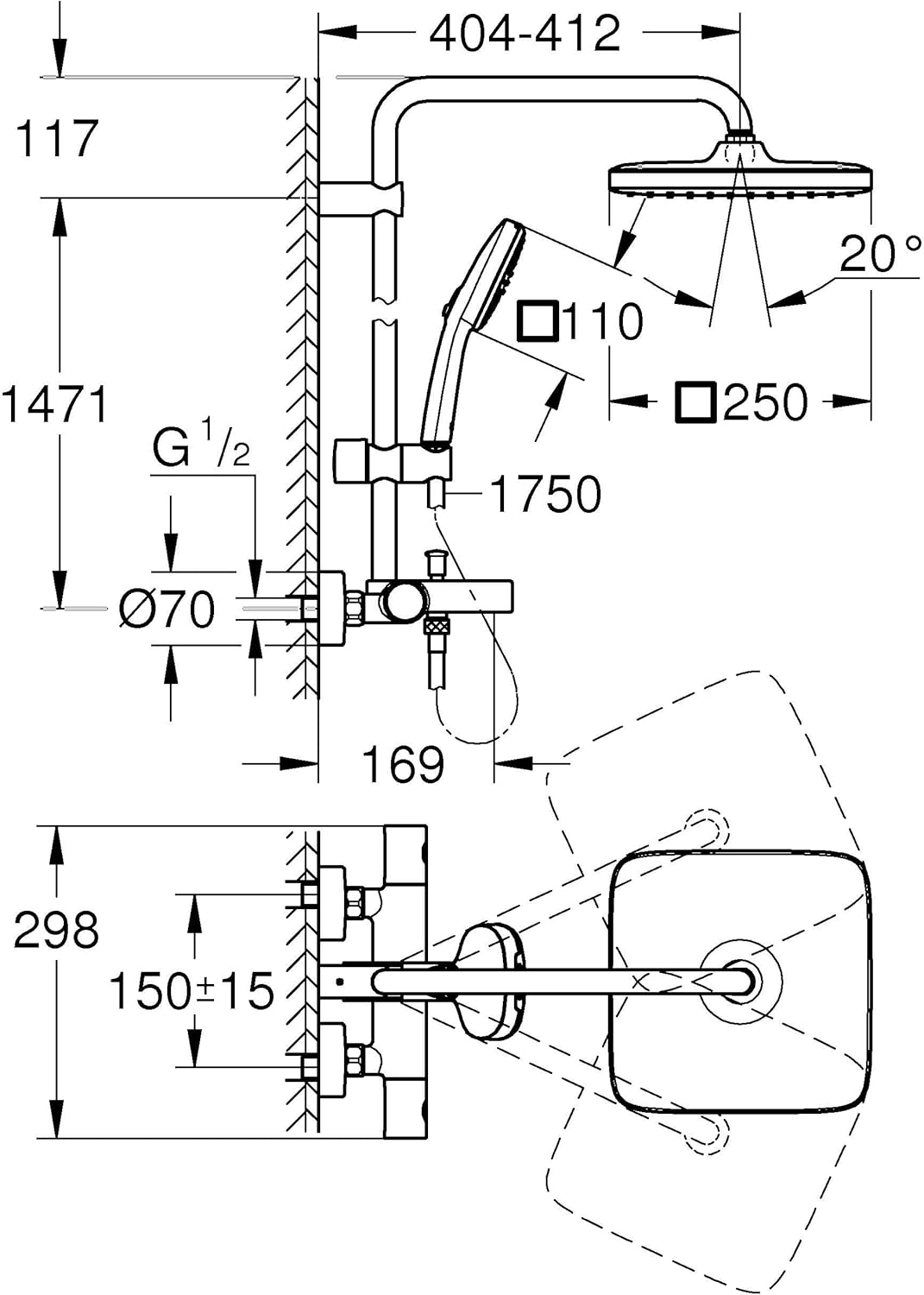Sen cây tắm Grohe Vitalio 250, 3 xả | 26984001