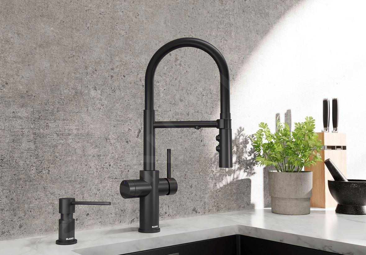 Vòi rửa bát Blanco Catris Filter, kèm vòi nước lọc | 526707 - Màu đen