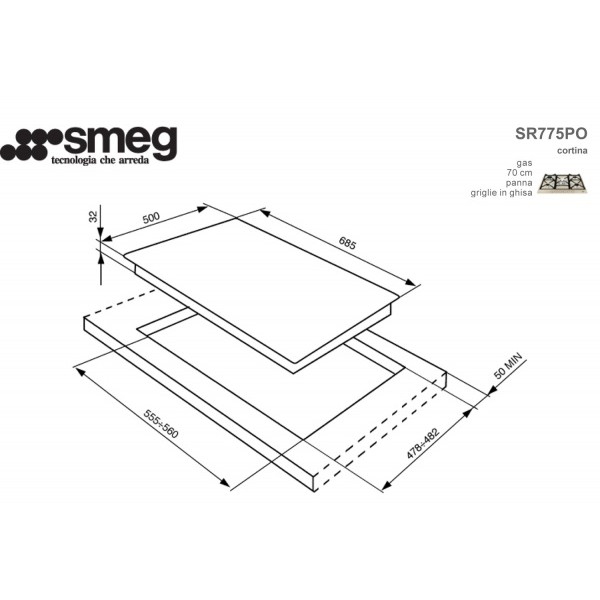 Bếp gas âm tủ SMEG Cortina | SR775PO