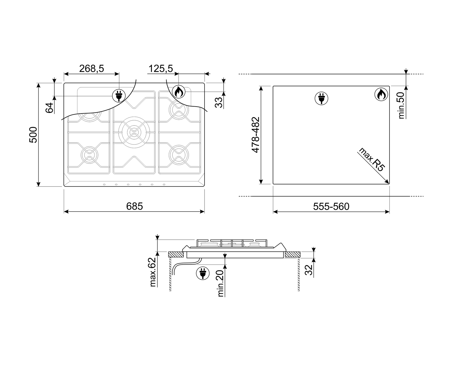 Bếp Gas âm tủ SMEG Victoria | SR975PGH
