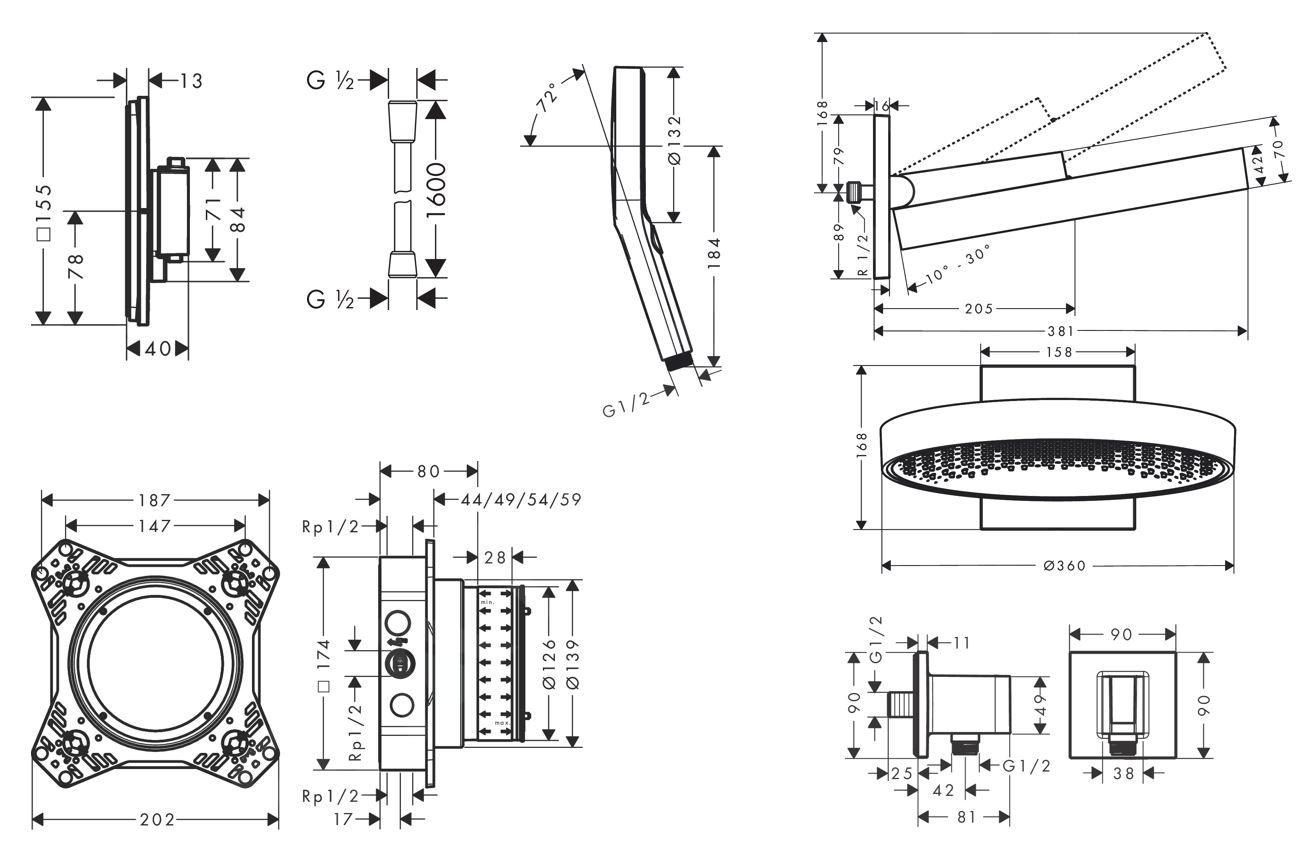 Bộ sen âm tường Hansgrohe ShowerSelect Comfort E size 36cm