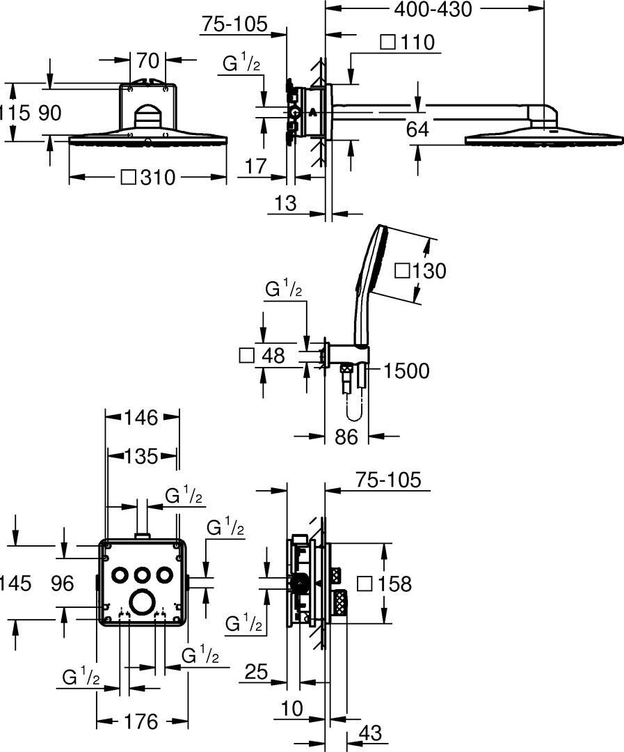 Bộ sen âm tường GROHE Grohtherm SmartControl | 34864000