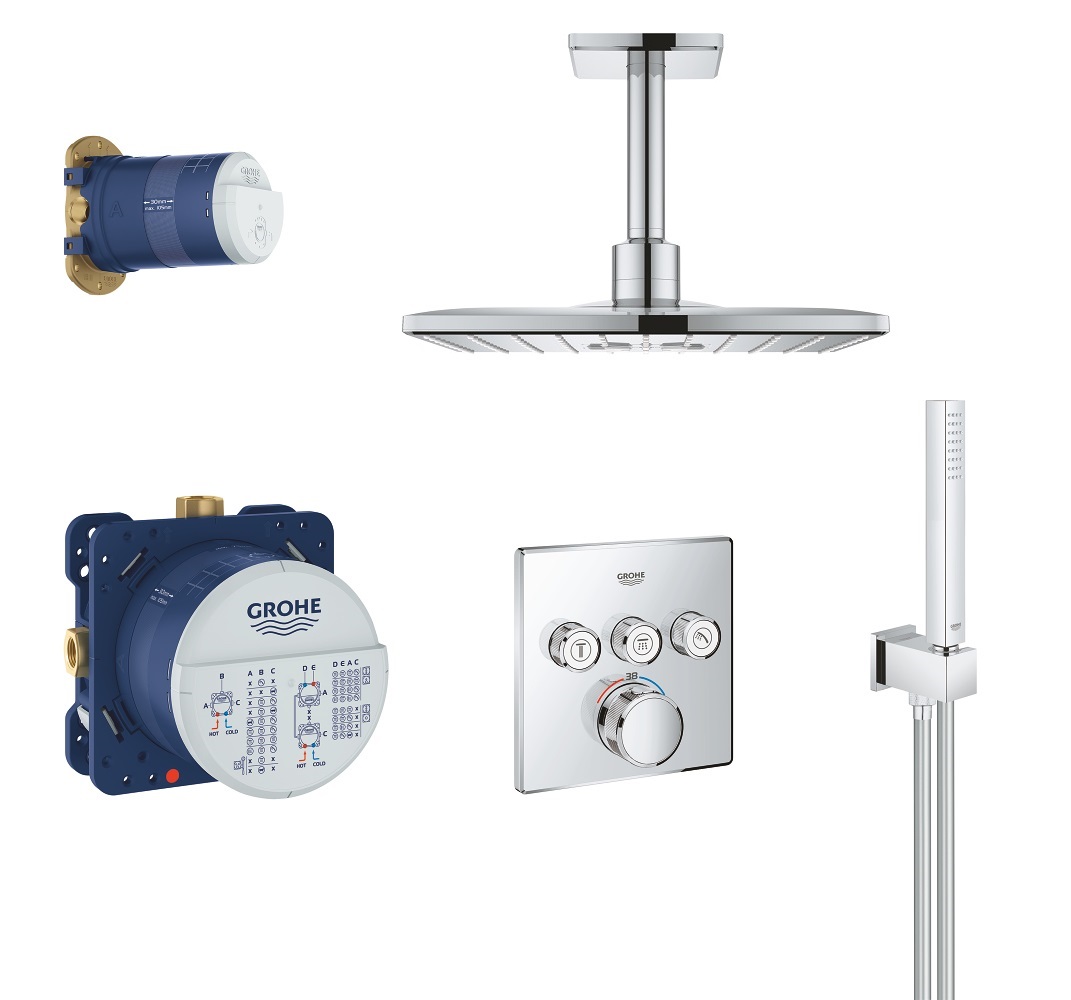 Bộ sen âm tường thả trần Grohe Rainshower 310 SmartActive Cube | 3470600D