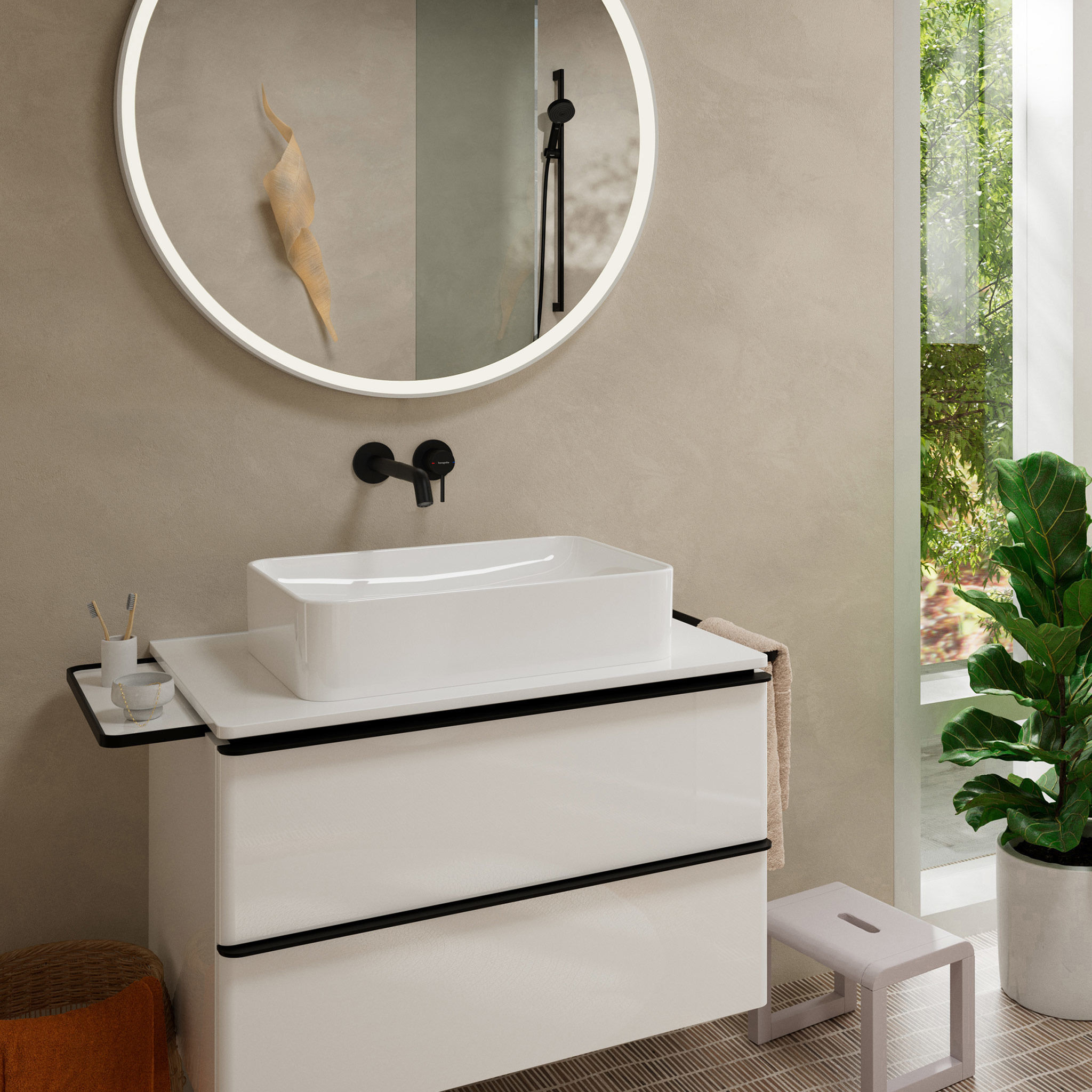 Vòi lavabo âm tường Hansgrohe Tecturis | 73351670+13622180