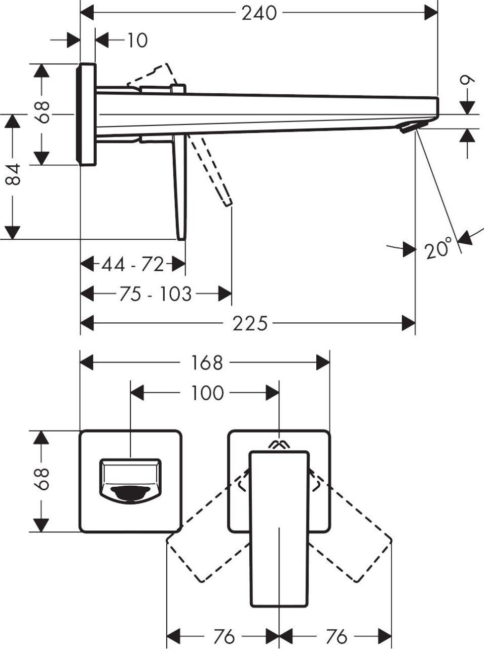 Vòi lavabo âm tường Hansgrohe | 32526670+13622180
