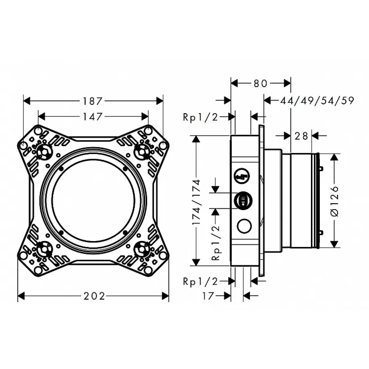 Bộ trộn nhiệt sen tắm âm Hansgrohe iBox universal 2 | 01500180