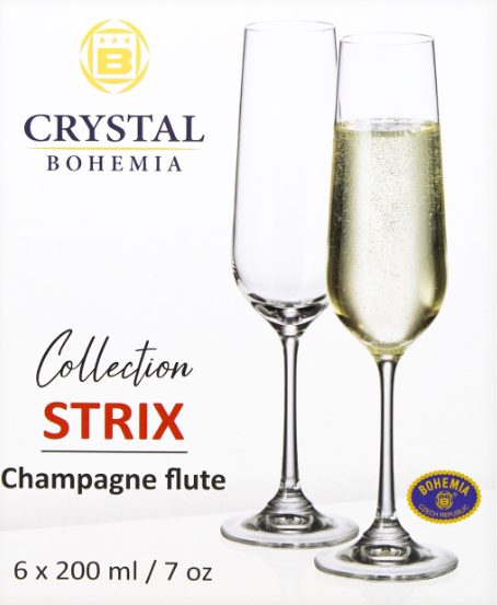 Bộ ly rượu vang, champagne Bohemia Strix 200ml | 6 ly