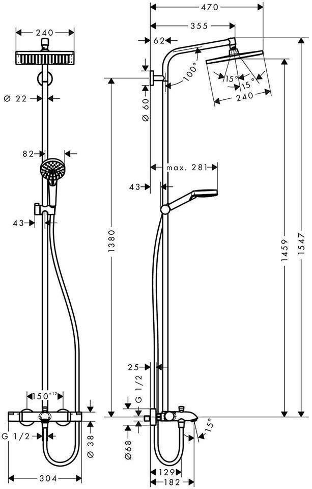 Sen cây bát vuông Hansgrohe Crometta E240 3 xả Made in Germany | 27298000