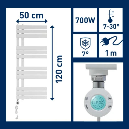 Giá sưởi khăn tắm Limburg 700 W màu trắng 120 cm x 50 cm