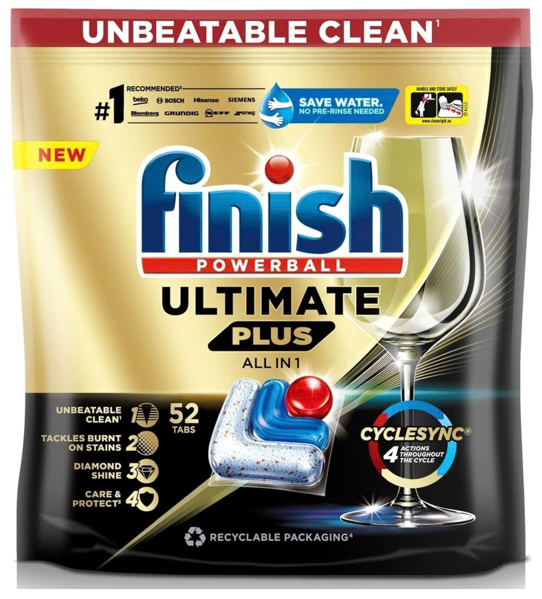 Viên rửa bát Finish Ultimate Plus All in 1 gói 52 viên