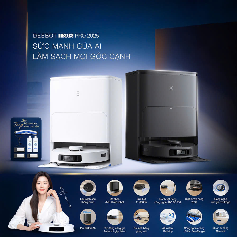 Robot hút bụi lau nhà Ecovacs New 2025 (Trắng/ Đen) | T30S Pro