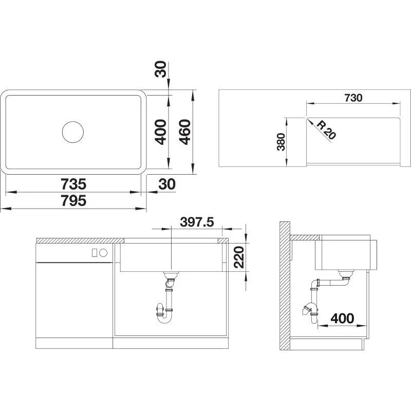 Chậu rửa bát Blanco Villae Farmhouse bằng gốm, 80x46 cm | 525163