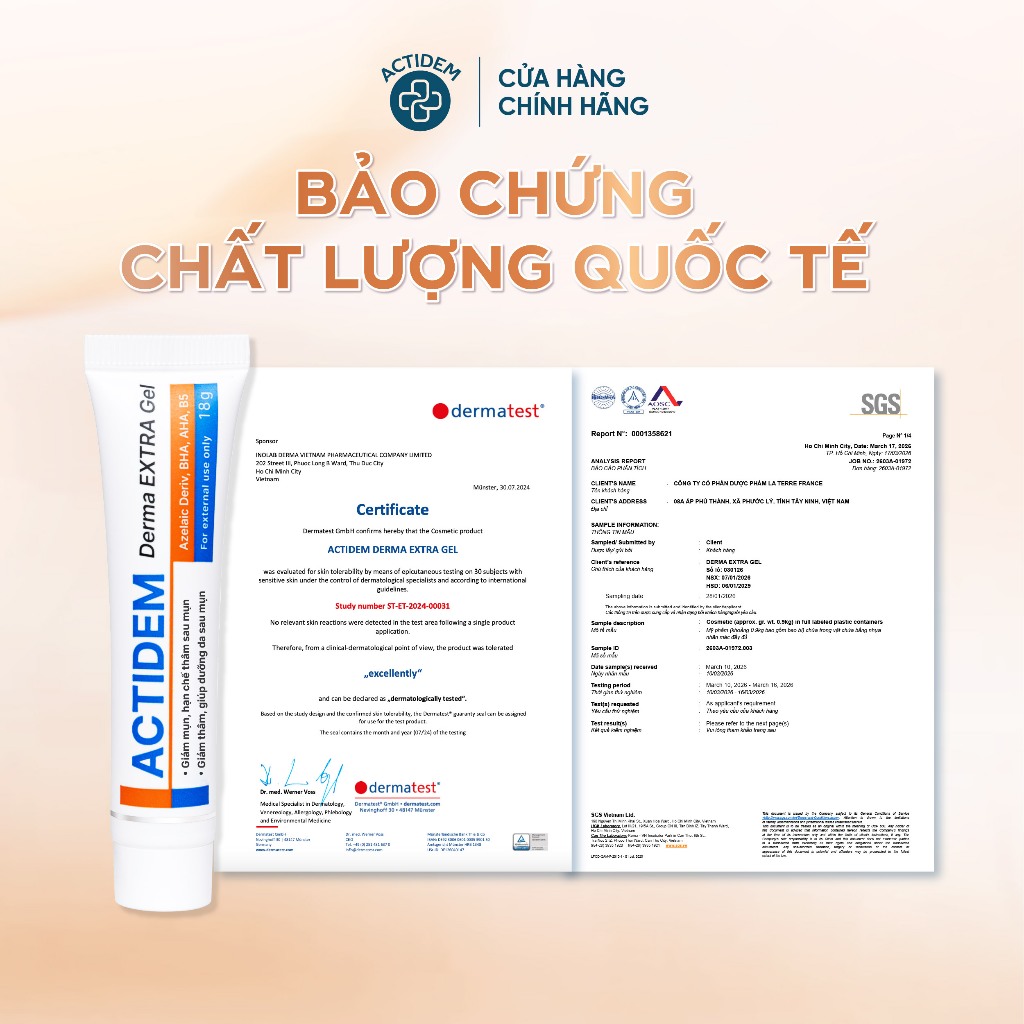 Gel Actidem Derma Extra Gel 18g - Giảm Mụn, Làm Mờ Thâm Đỏ & Thâm Đen