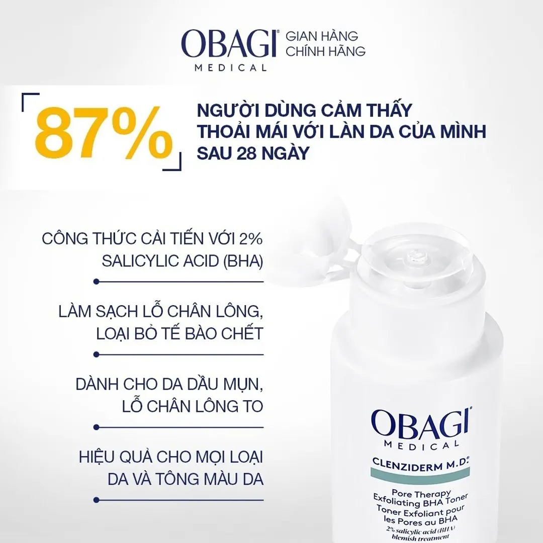 Dung dịch Obagi Clenziderm MD Pore Therapy BHA 2% - Tẩy Tế Bào Chết, Hỗ Trợ Giảm Mụn