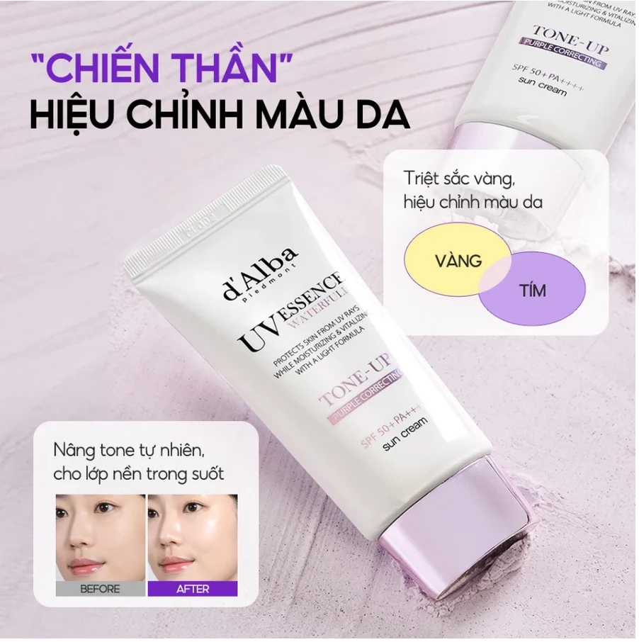 Kem chống nắng d'Alba Waterfull Tone-Up Sun Cream Purple Correcting 50ml