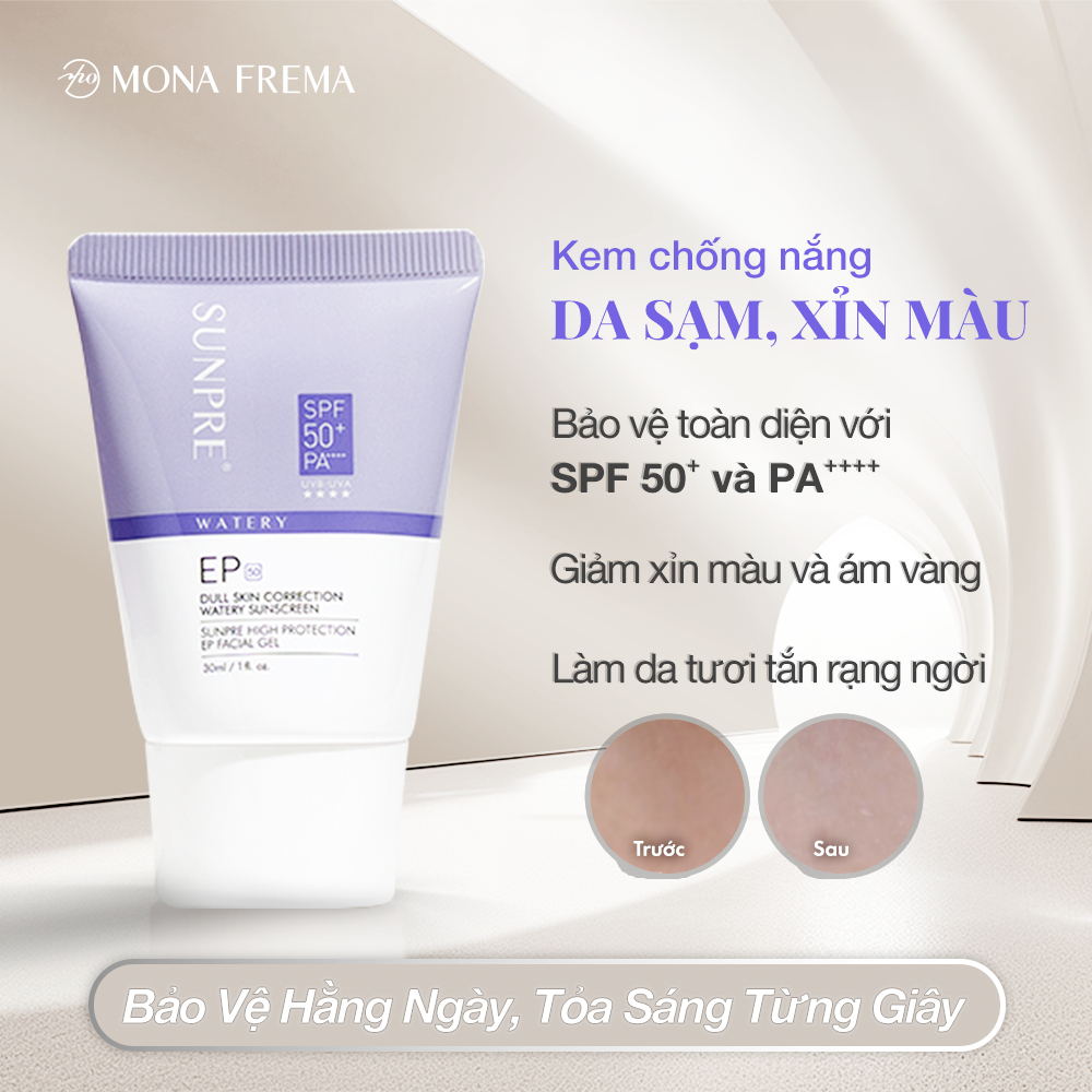 Kem chống nắng Mona Sunpre EP Tím SPF 50+ PA++++ 30ml - Nâng tone,