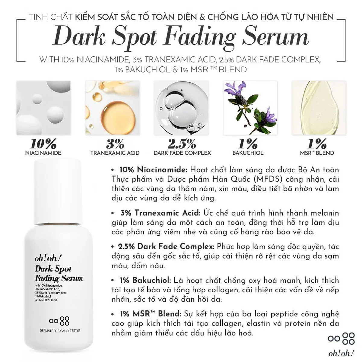 Tinh chất oh!oh! Dark Spot Fading Serum 30ml - Giảm thâm nám và ngăn lão hóa