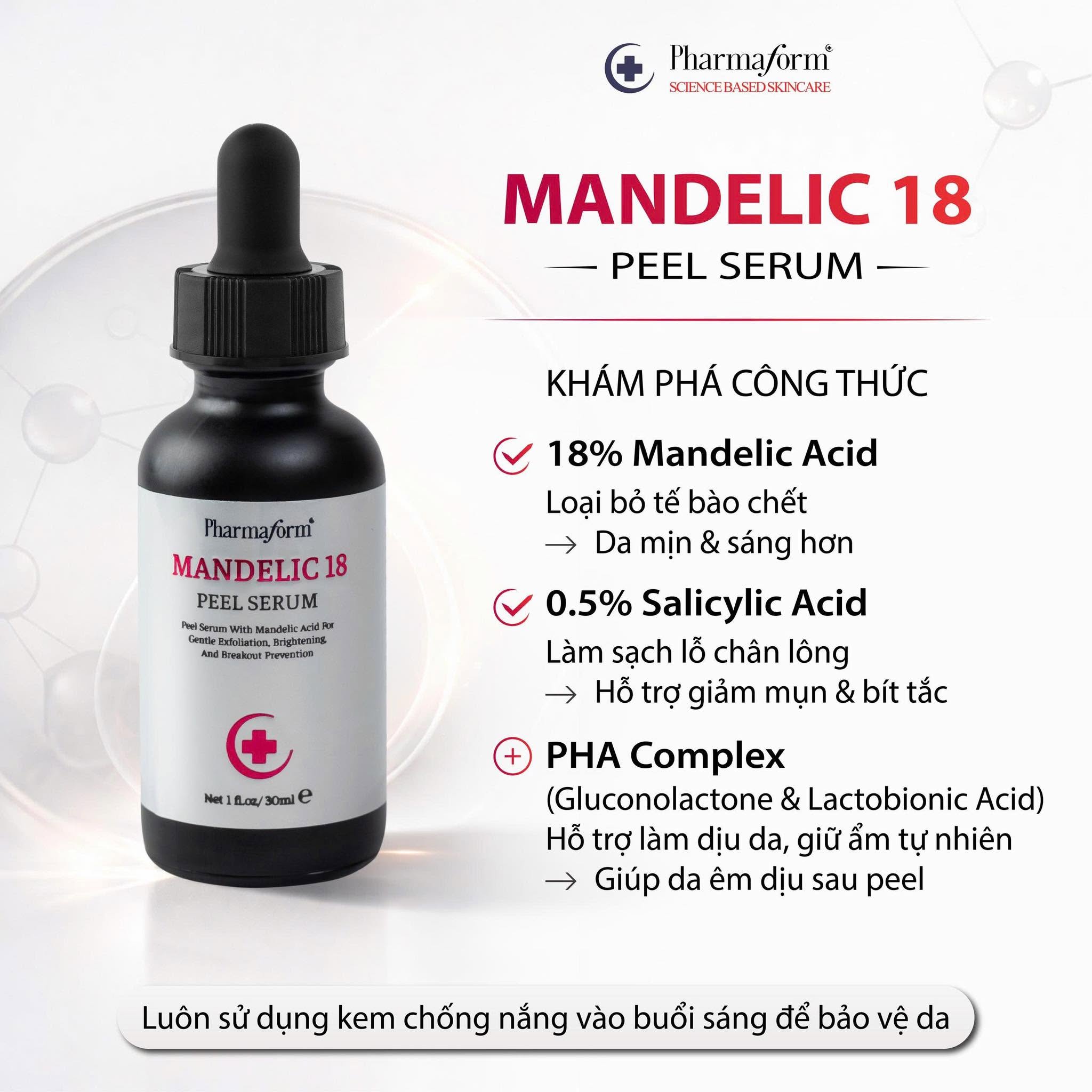 Tinh Chất Peel Pharmaform Mandelic 18 - Căng bóng, Mờ thâm 30ml