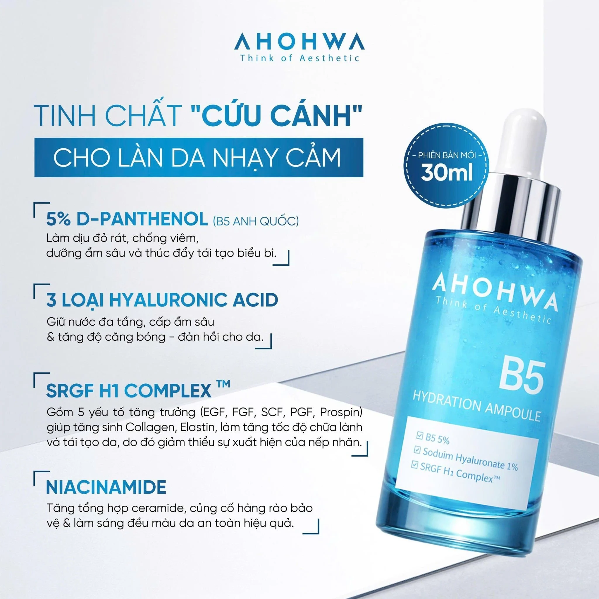 Tinh Chất Ahohwa Hydration Ampoule B5 30ml - Cấp Ẩm, Phục Hồi & Làm Dịu Da