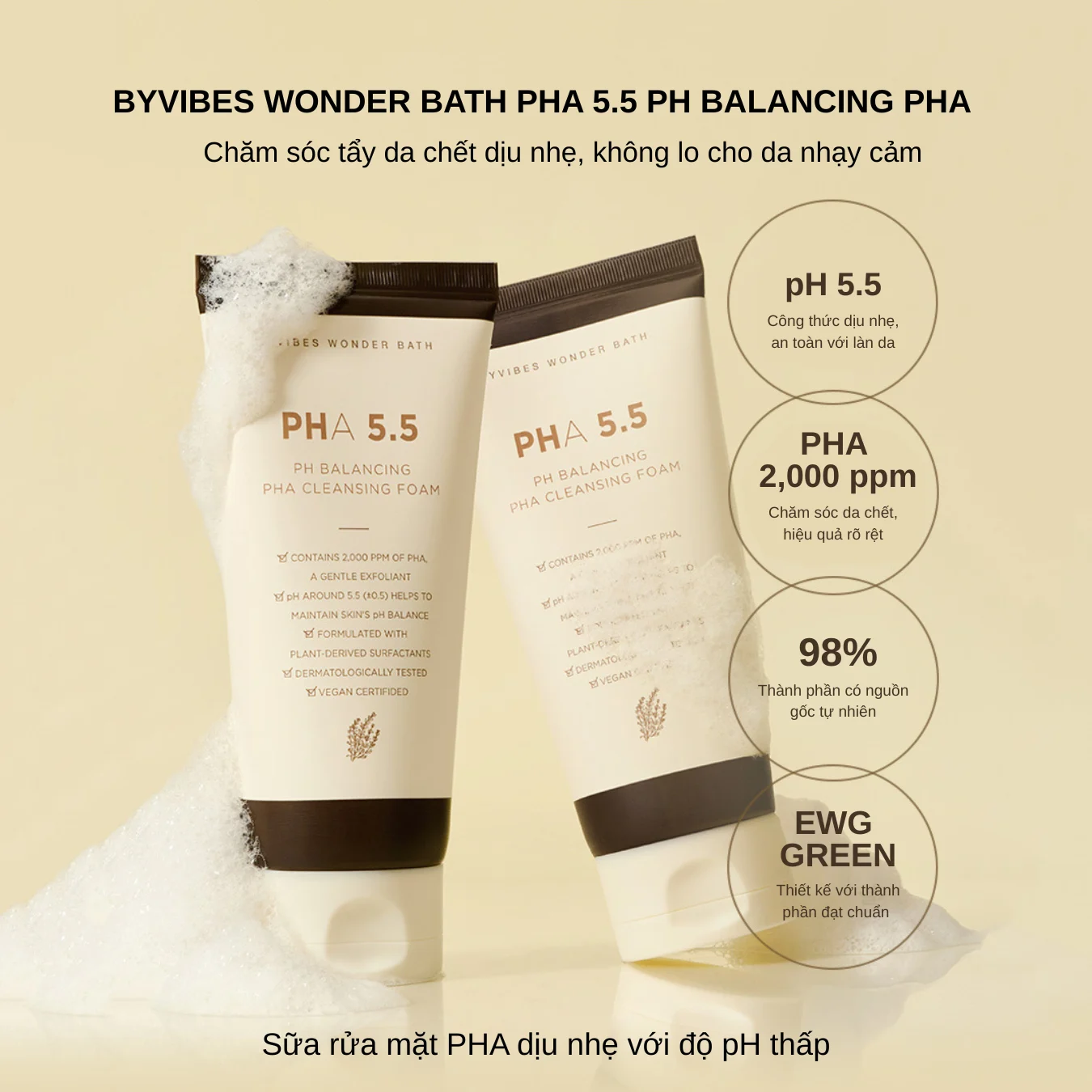 Sữa Rửa Mặt Byvibes Wonder Bath PHA 5.5 - Cân Bằng Da, Sạch Sâu Dịu Nhẹ 150ml