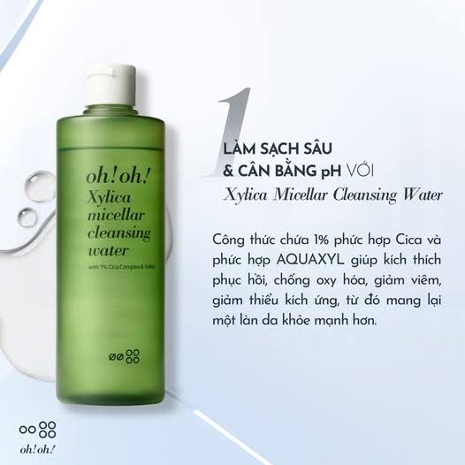 Nước tẩy trang oh! oh! Xylica Micellar sạch sâu, phục hồi da, không cồn 500ml
