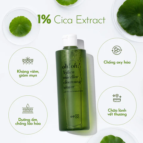 Nước tẩy trang oh! oh! Xylica Micellar sạch sâu, phục hồi da, không cồn 500ml