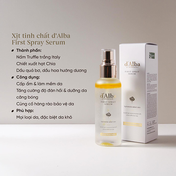 Xịt khoáng d'Alba First Spray Serum 100ml - Dưỡng căng bóng, cấp ẩm sâu