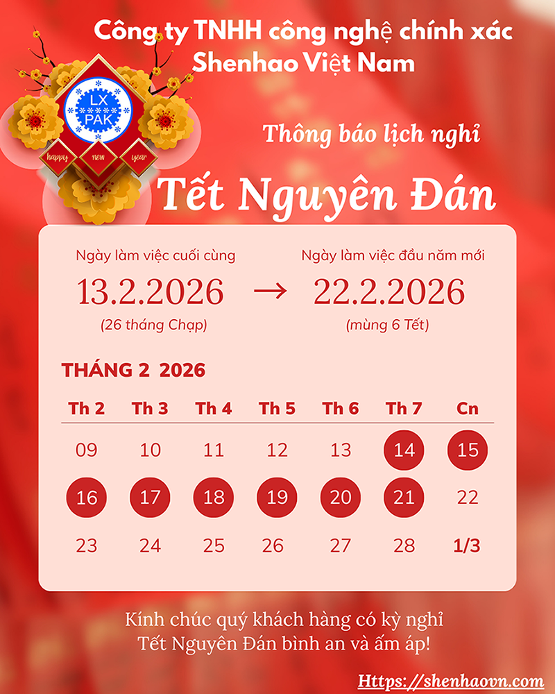 SHENHAO VIỆT NAM THÔNG BÁO LỊCH NGHỈ TẾT NGUYÊN ĐÁN 2026