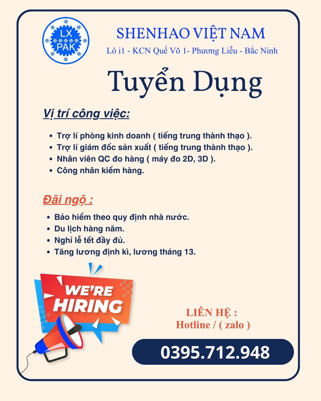 THÔNG BÁO TUYỂN DỤNG THÁNG 12.2025