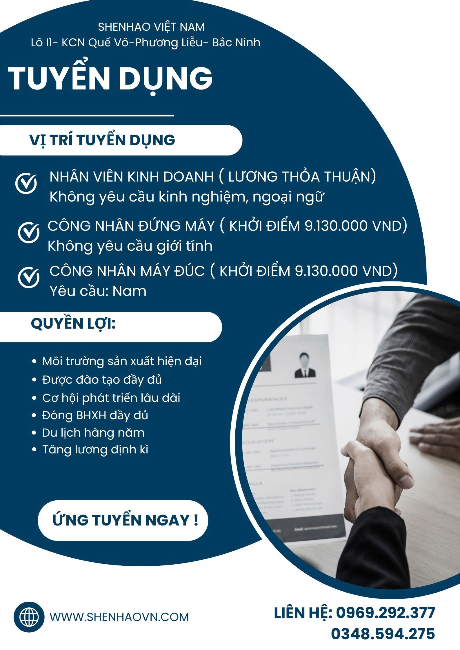 SHENHAO VIỆT NAM TUYỂN DỤNG THÁNG 5.2026