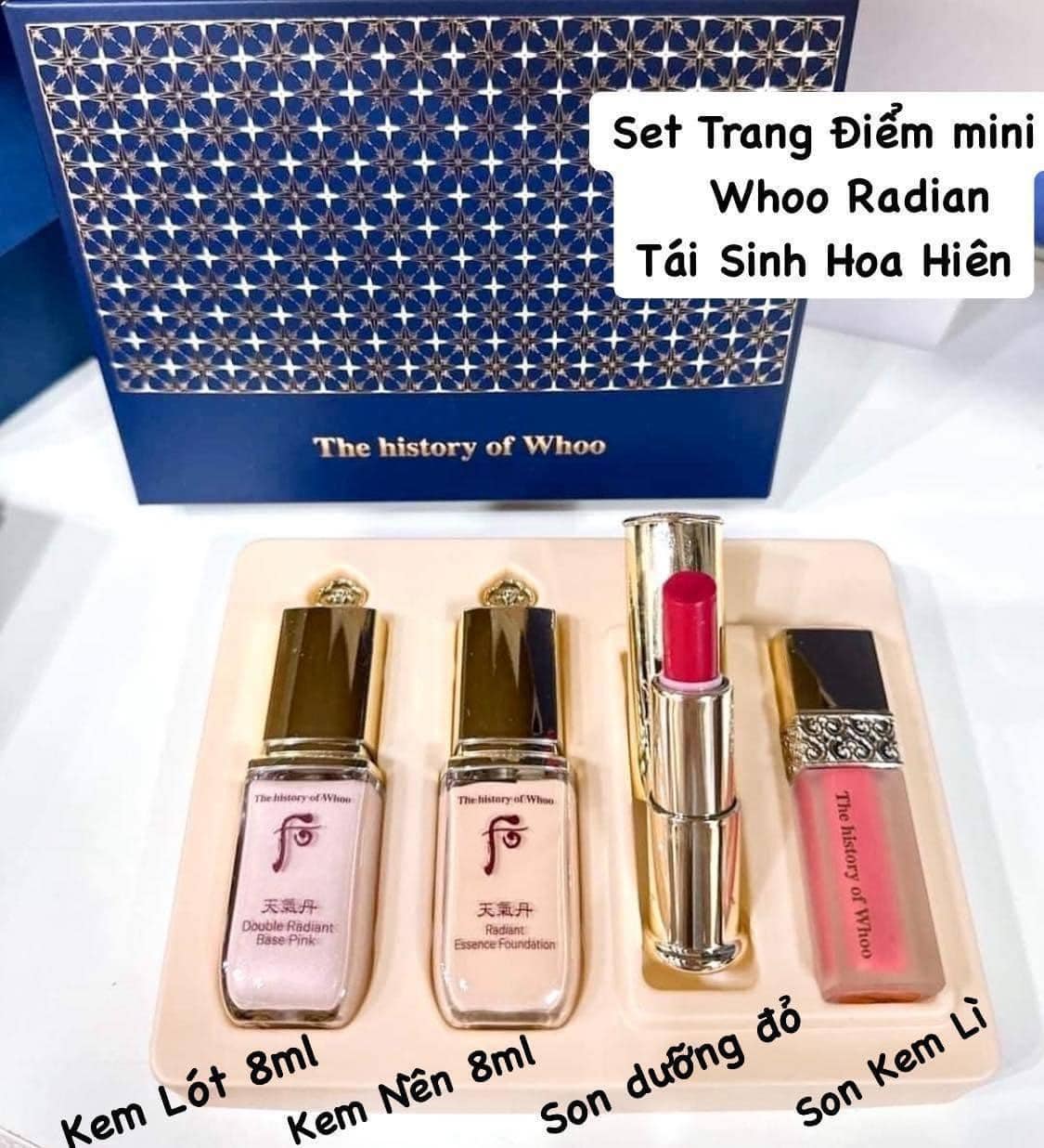 Set kem lót, kem nền whoo tái sinh + 2 son mini Whoo 𝗱𝗼̀𝗻𝗴 𝘁𝗮́𝗶 𝘀𝗶𝗻𝗵 𝗰𝗮𝗼 𝗰𝗮̂́𝗽