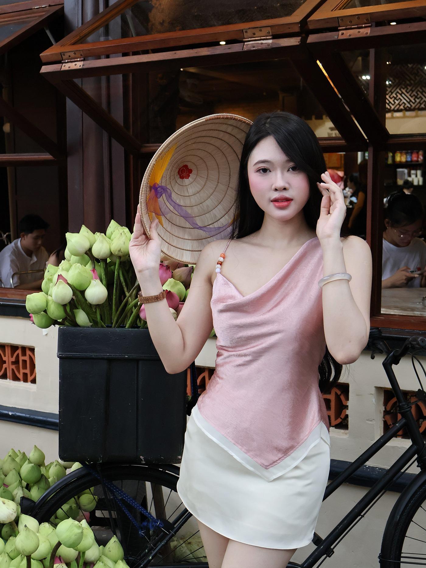 |AOL-006| Áo Lụa Lệch Vai Phối Tơ
