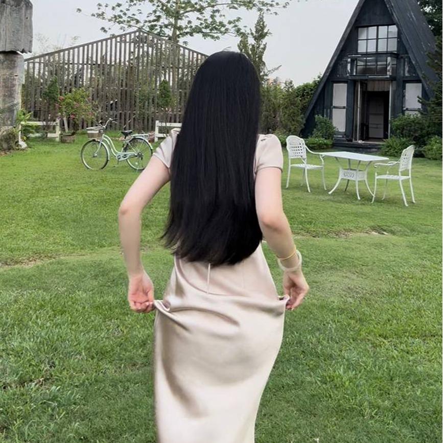|DLD-007| Đầm Lụa Cổ Vuông Có Tay