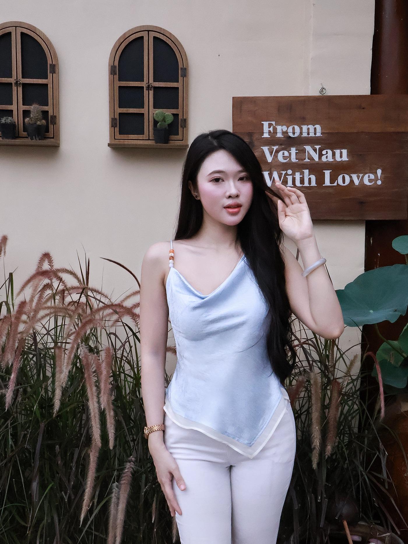 |AOL-006| Áo Lụa Lệch Vai Phối Tơ