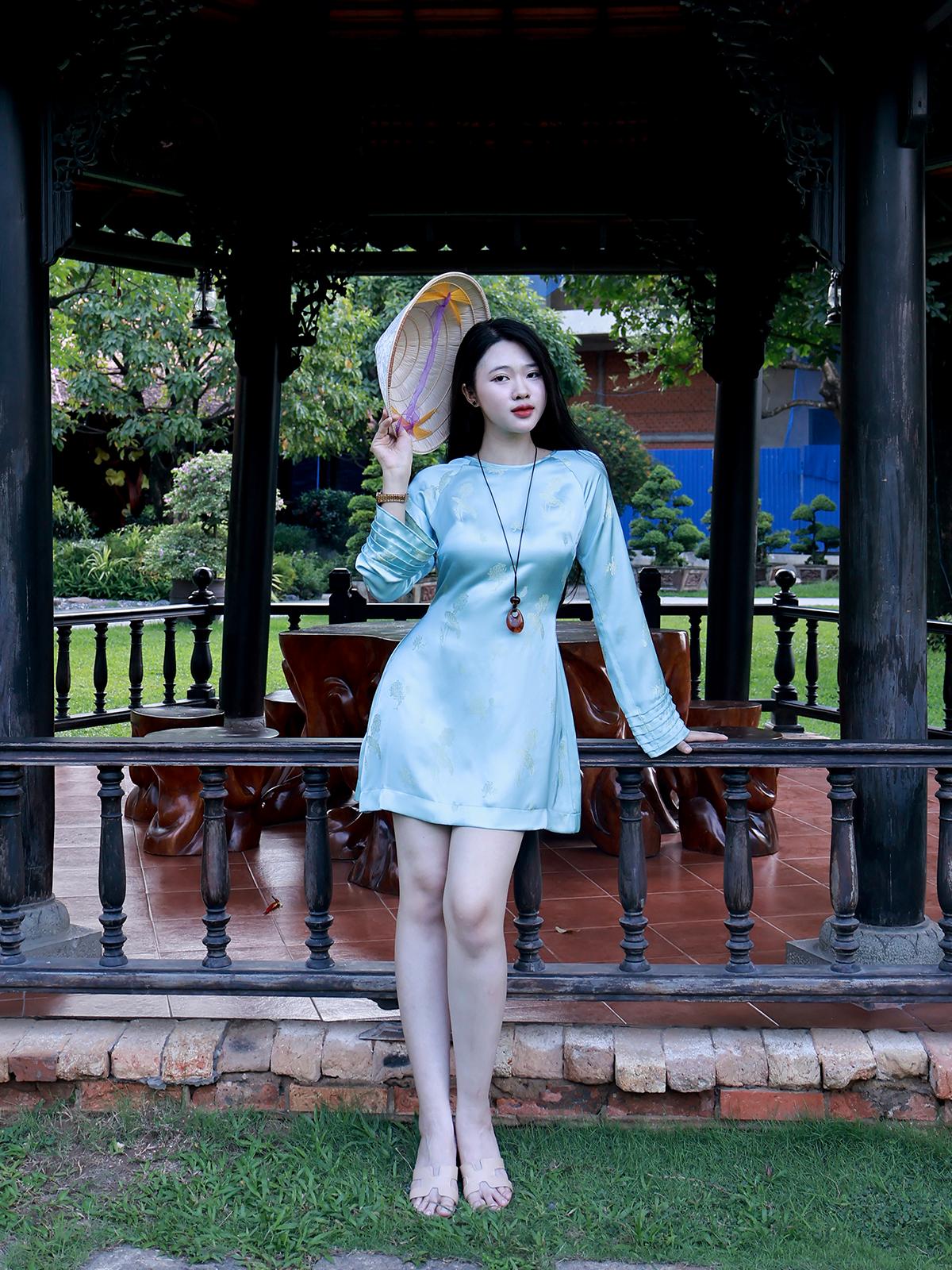 |DLN-001| LIÊN HOA Đầm Gấm Form Ngắn Tay Dài