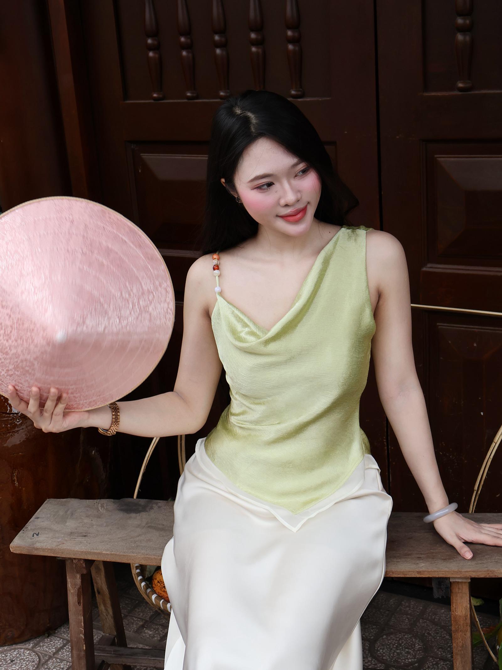 |AOL-006| Áo Lụa Lệch Vai Phối Tơ