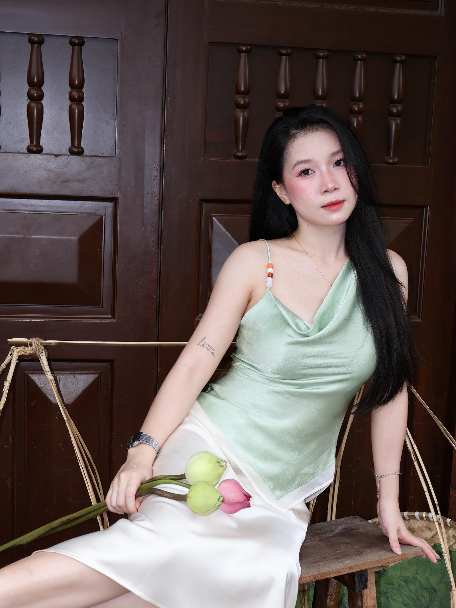 |AOL-006| Áo Lụa Lệch Vai Phối Tơ